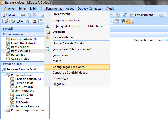 Configurando seu E-mail no Windows Outlook 2007 - Passo 1