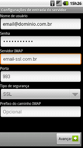 Configurar email Android - Passo 4