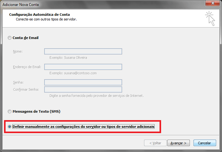 Configurando seu E-mail no Windows Outlook 2010 - Passo 3