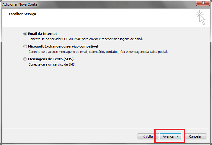 Configurando seu E-mail no Windows Outlook 2010 - Passo 4