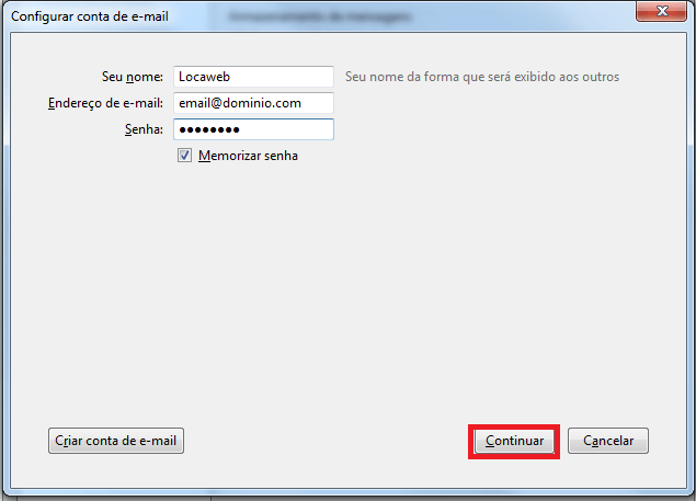 Configurando seu E-mail no Mozilla Thunderbird - Passo 3