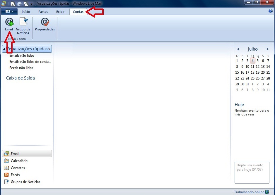 Configurando seu E-mail no Windows live mail - Passo 1