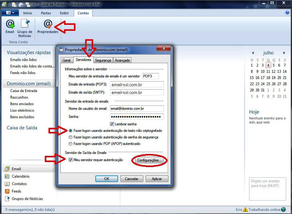 Configurando seu E-mail no Windows live mail - Passo 5