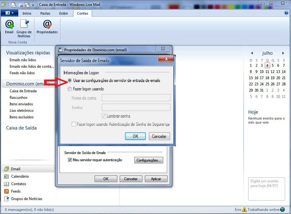 Configurando seu E-mail no Windows live mail - Passo 6